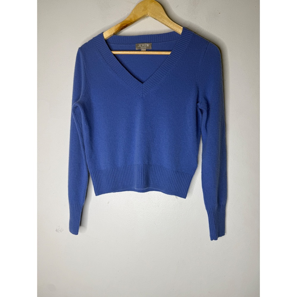J Crew Cashmere crop sweater XS Blue Crew Neck Long Sleeve Pullover